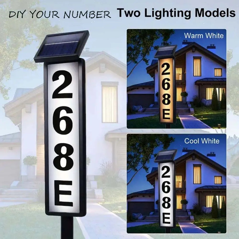 1 Pc Solar Light Powered House Number, Address Sign with Lighting, Pole Mount, Smart Light Control 400Mah