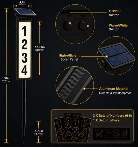 Solar LED Address Sign — Automatic Night Glow