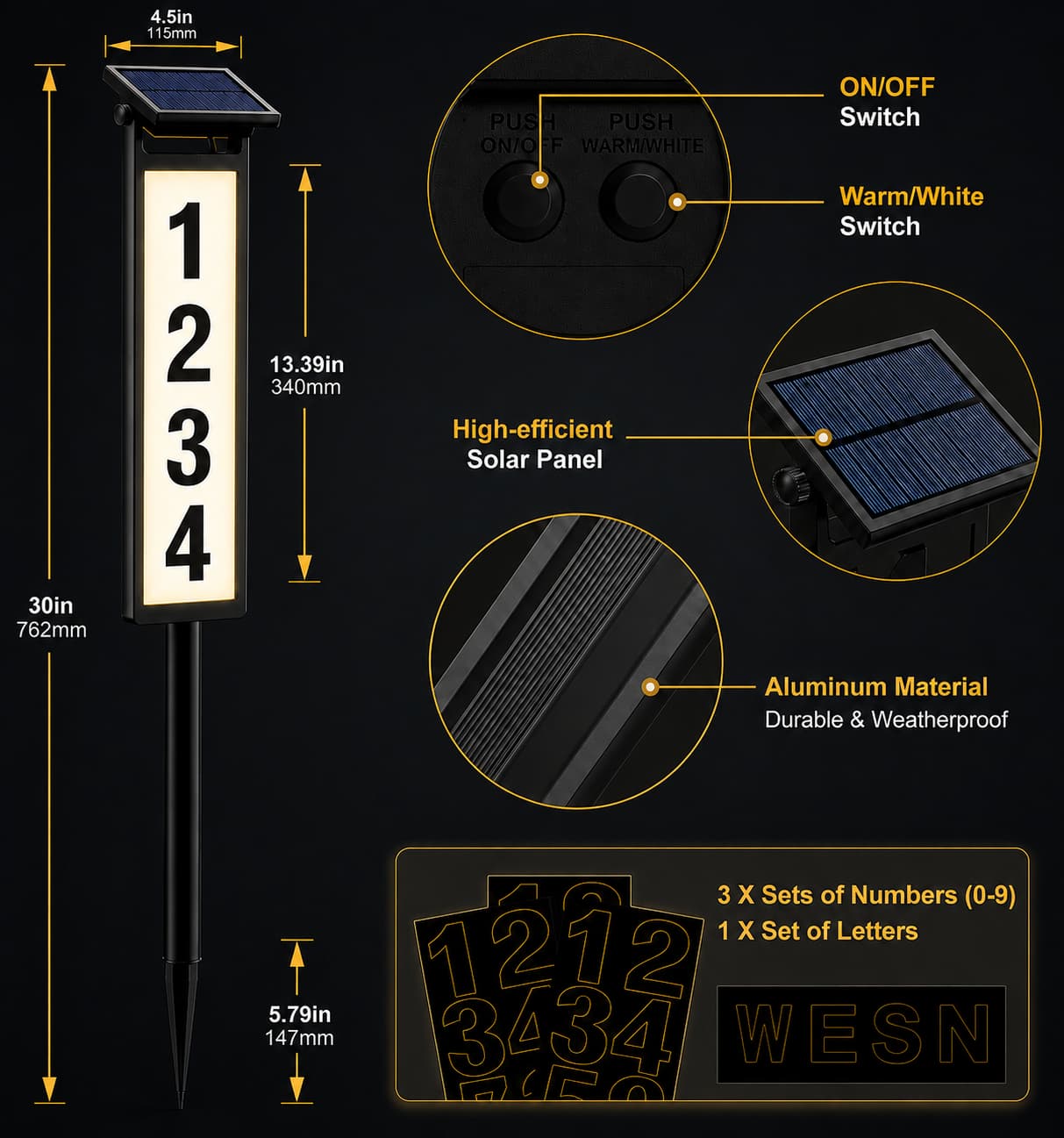 Solar LED Address Sign — Automatic Night Glow